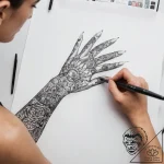 Tattoo sketch hands with a brush – tattoo sketch (№1758567278_0, 22.09.2025 18:54) — tattoovalue.net