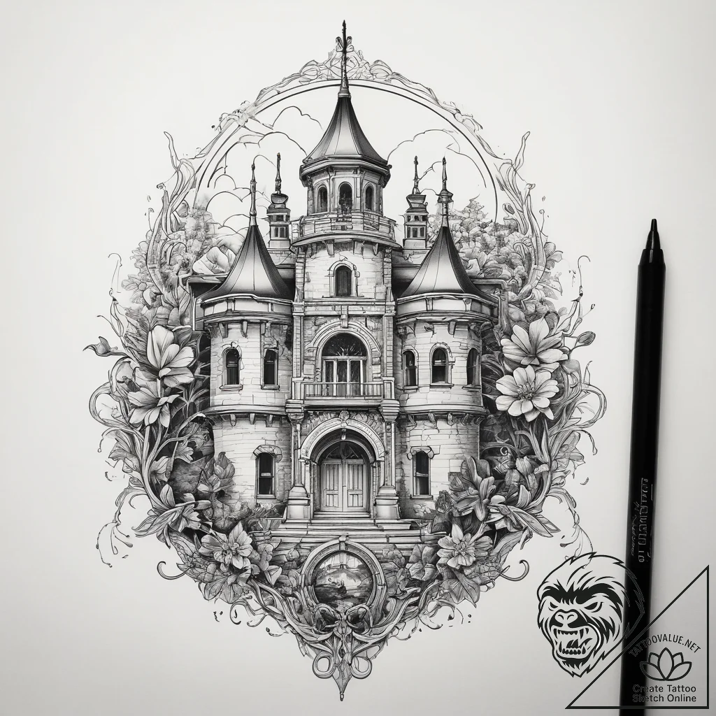 Tattoo sketch castle, tattoo line art, clean... - tattoo sketch (№1758570399_0, 22.09.2025 19:46) — tattoovalue.net