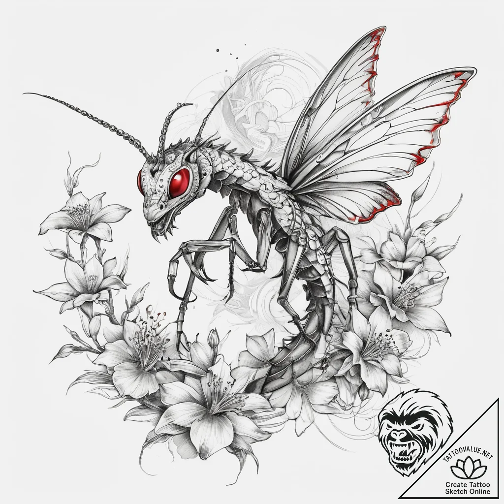 Tattoo sketch spiny flower mantis, concept ar... - tattoo sketch (№1758571025_0, 22.09.2025 19:57) — tattoovalue.net