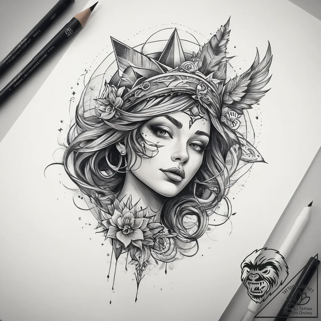 Tattoo sketch cosmic representation, ink illu... - tattoo sketch (№1758572781_0, 22.09.2025 20:26) — tattoovalue.net