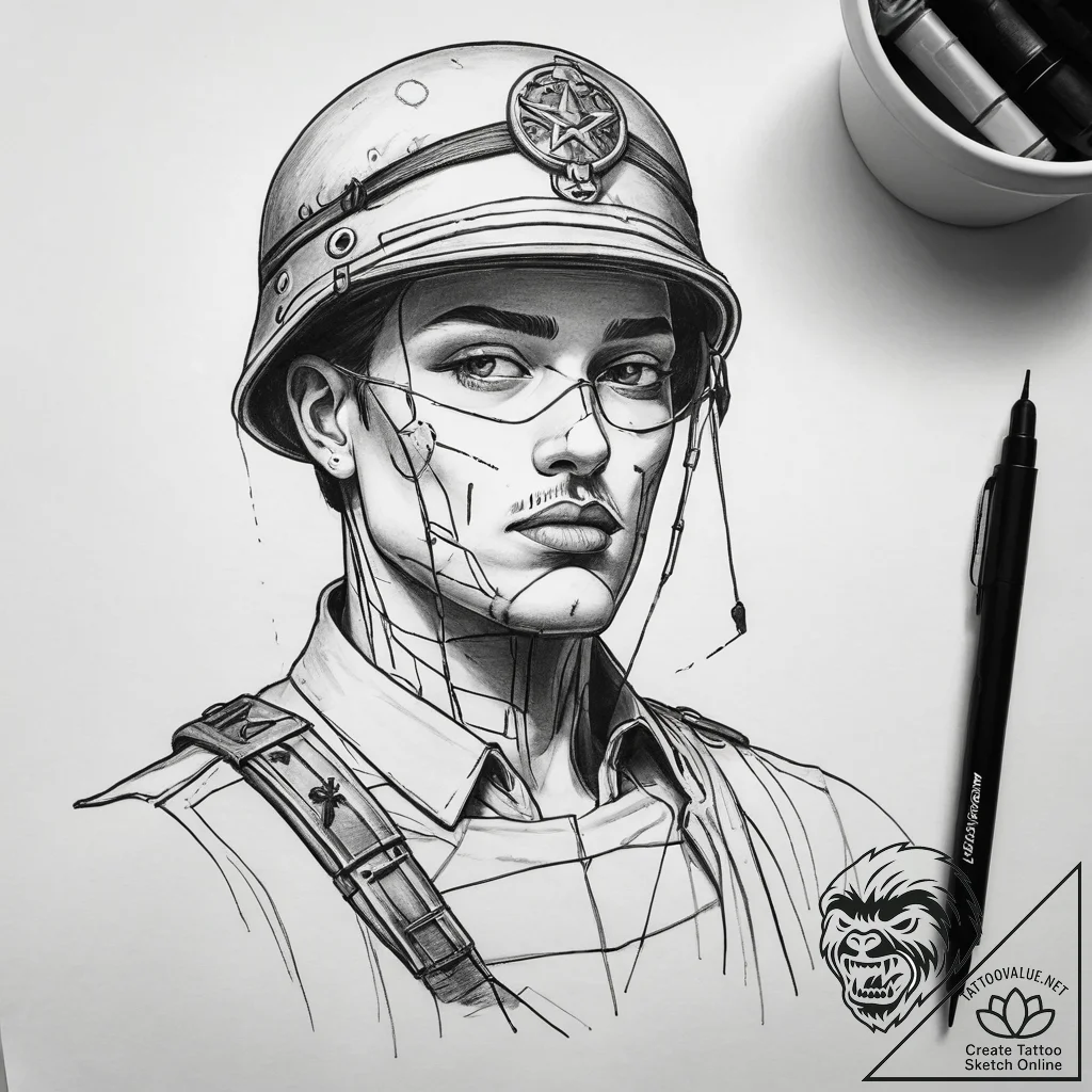 Tattoo sketch soldier with a needle, artistic... - tattoo sketch (№1758573953_0, 22.09.2025 20:45) — tattoovalue.net