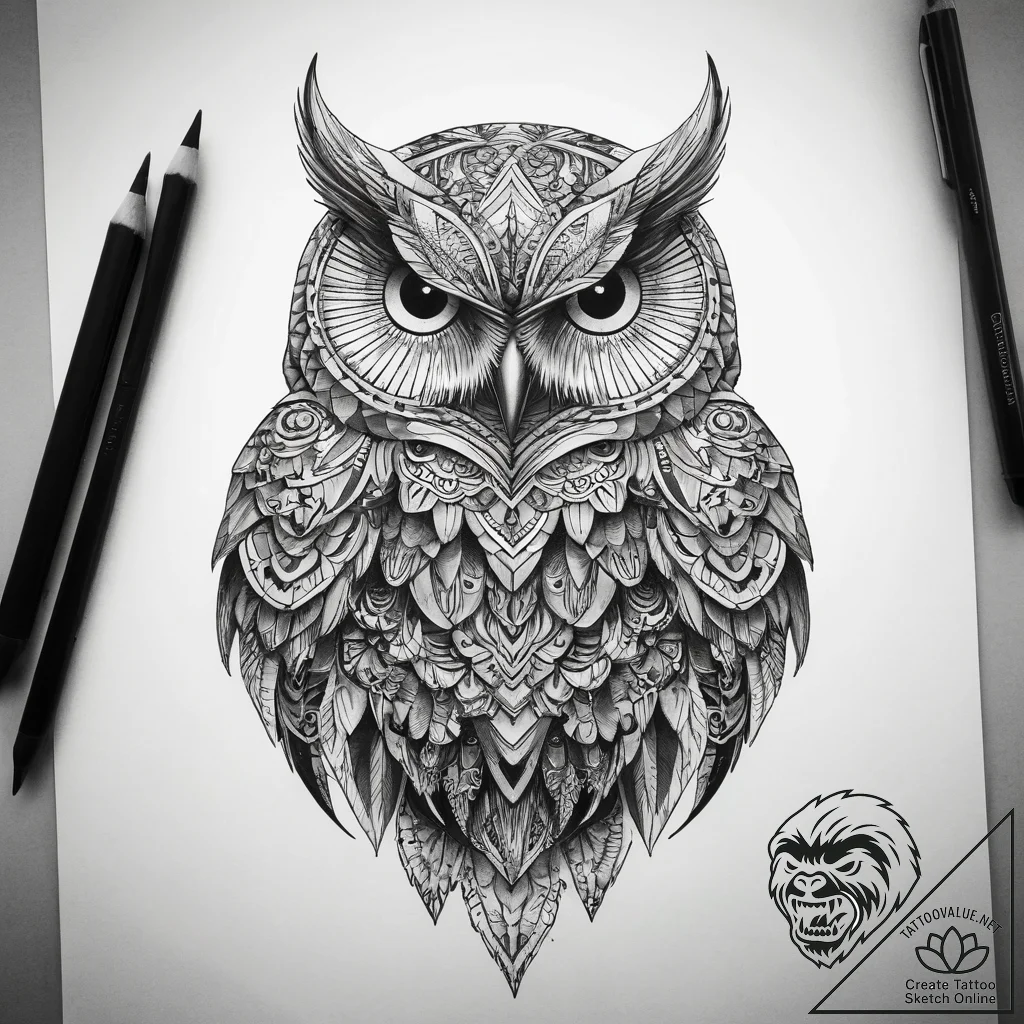 Tattoo sketch абстрактная сова, ink illustrat... - tattoo sketch (№1758575531_0, 22.09.2025 21:12) — tattoovalue.net