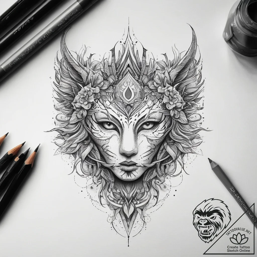 Tattoo sketch spirit, ink illustration for ta... - tattoo sketch (№1758578283_0, 22.09.2025 21:58) — tattoovalue.net