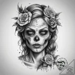 Tattoo sketch zombie with a flower, tattoo dr… – tattoo sketch (№1758578676_0, 22.09.2025 22:04) — tattoovalue.net
