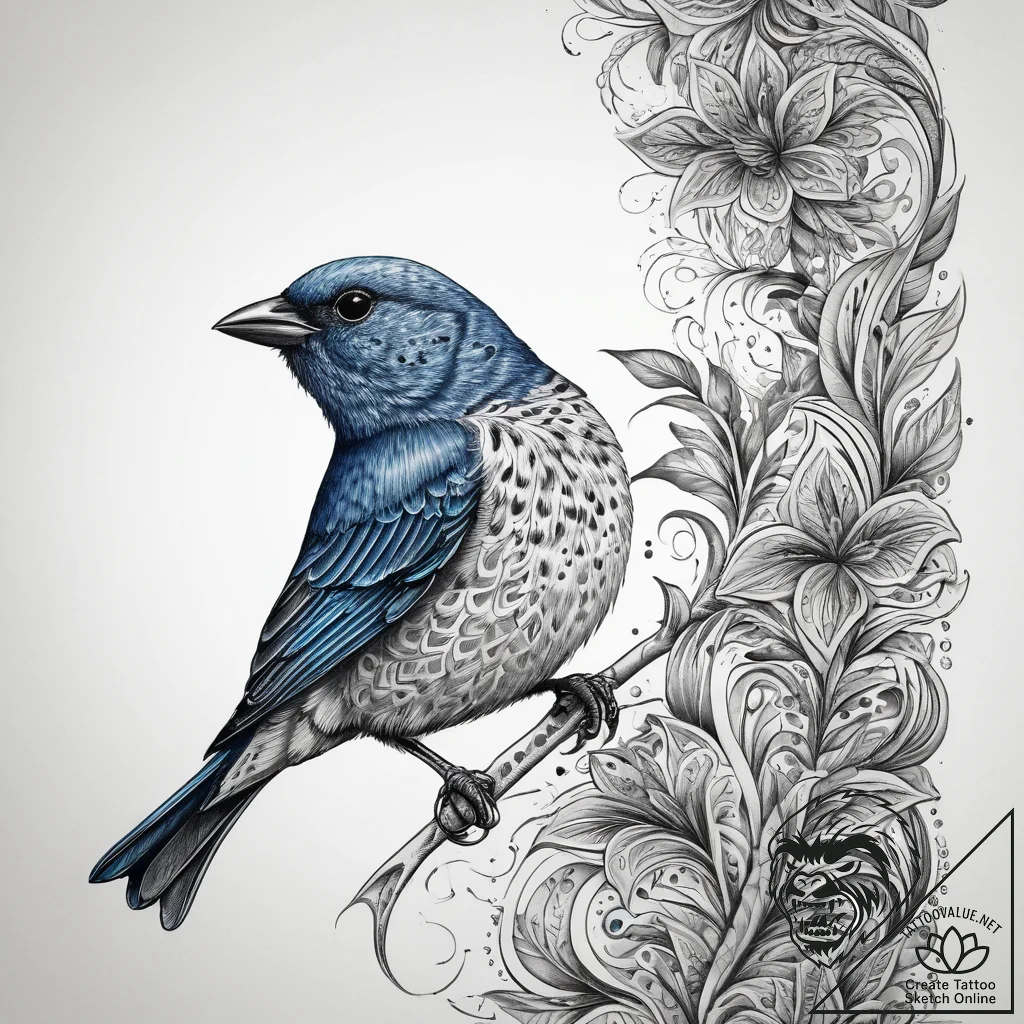Tattoo sketch indigo bunting, tattoo line art... - tattoo sketch (№1758579654_0, 22.09.2025 22:20) — tattoovalue.net