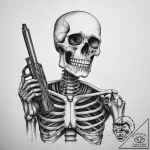 Tattoo sketch skeleton with a gun, tattoo fla… – tattoo sketch (№1758580637_0, 22.09.2025 22:37) — tattoovalue.net