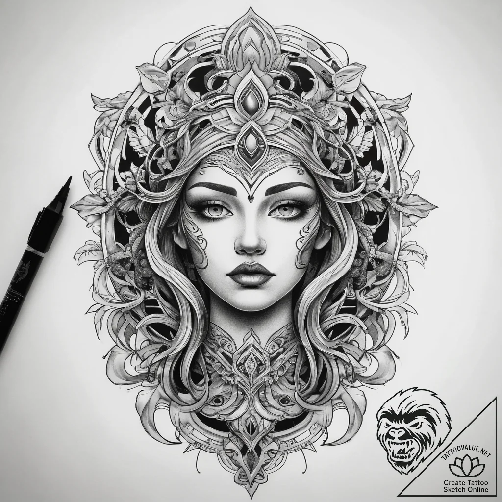 Tattoo sketch spiritual representation, ink i... - tattoo sketch (№1758582021_0, 22.09.2025 23:00) — tattoovalue.net