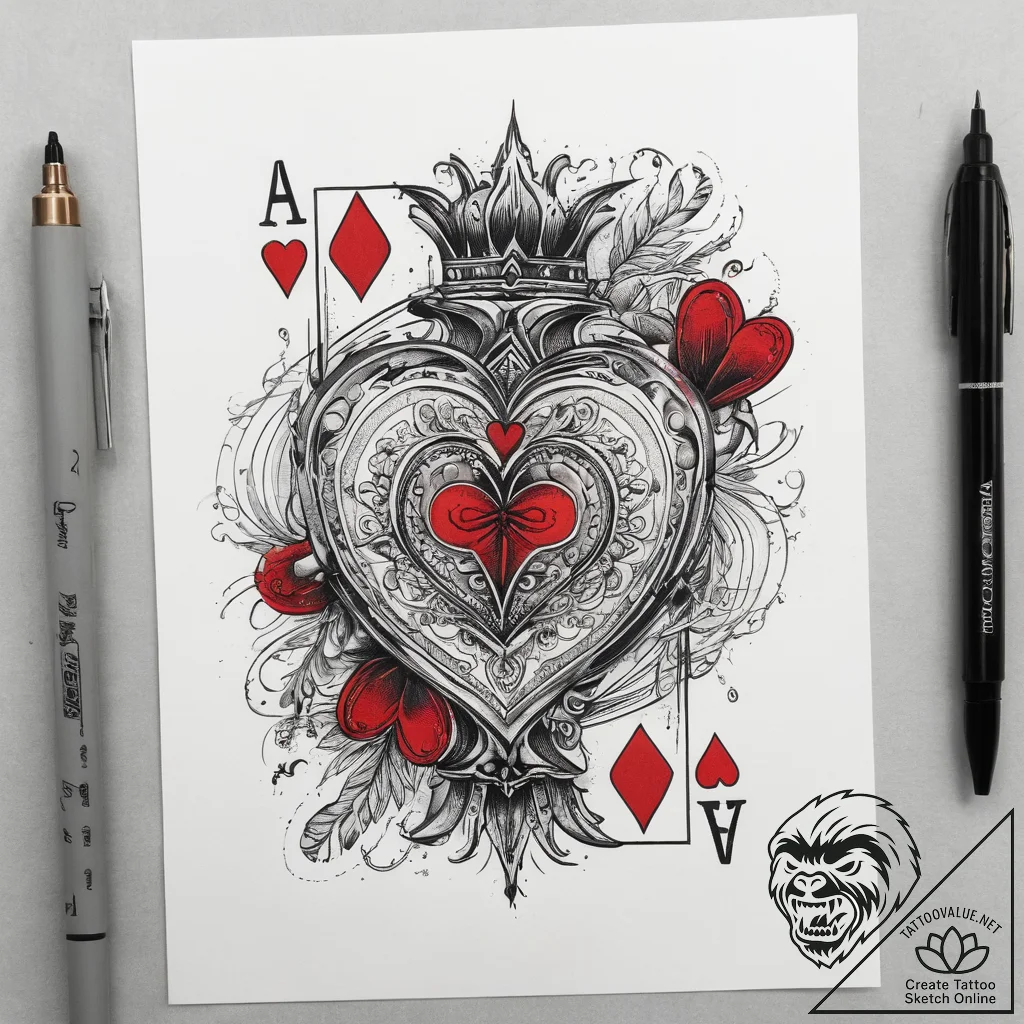 Tattoo sketch ace of hearts, tattoo line art,... - tattoo sketch (№1758582999_0, 22.09.2025 23:16) — tattoovalue.net