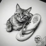 Tattoo sketch slipper with a cat, concept art… – tattoo sketch (№1758583196_0, 22.09.2025 23:19) — tattoovalue.net