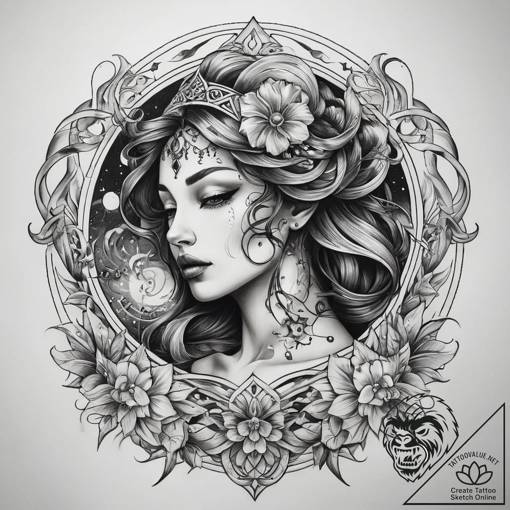 Tattoo sketch cosmic soul, tattoo sketch desi... - tattoo sketch (№1758583585_0, 22.09.2025 23:26) — tattoovalue.net