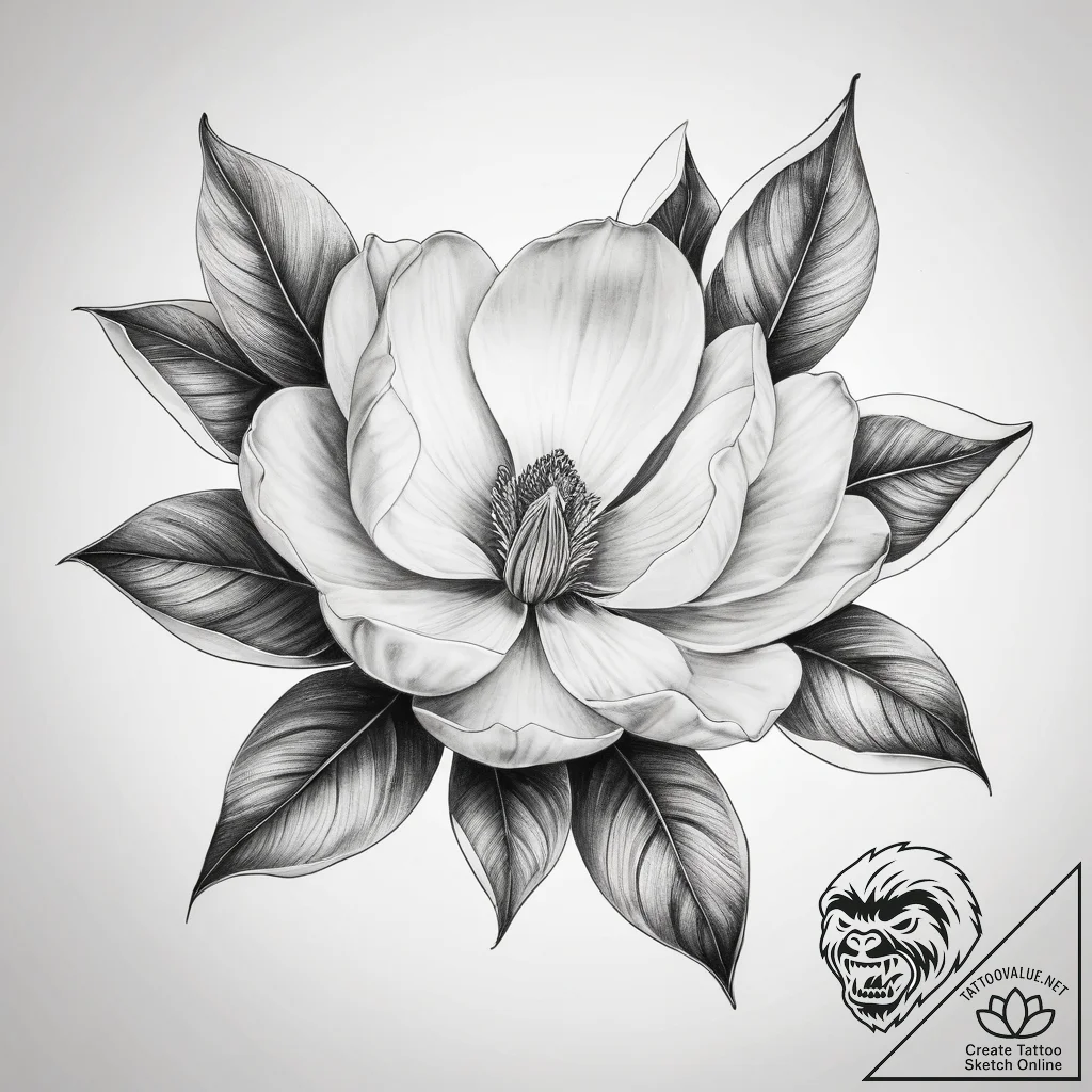 Tattoo sketch magnolia - tattoo sketch (№1758583977_0, 22.09.2025 23:32) — tattoovalue.net