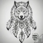 Tattoo sketch dreamcatcher with wolf, artisti… – tattoo sketch (№1758584172_0, 22.09.2025 23:36) — tattoovalue.net