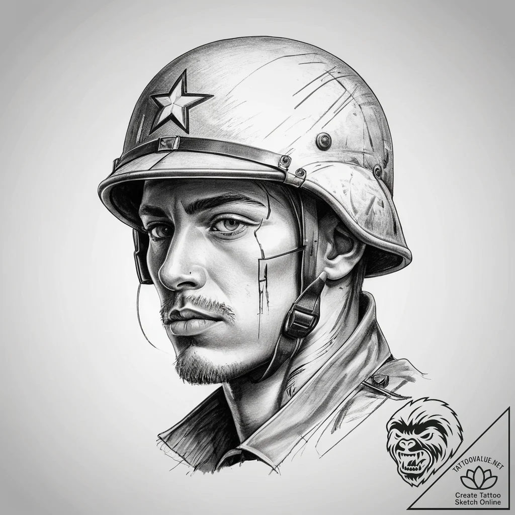 Tattoo sketch soldier with a document, ink il... - tattoo sketch (№1758585152_0, 22.09.2025 23:52) — tattoovalue.net