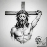 Tattoo sketch jesus on cross – tattoo sketch (№1758585348_0, 22.09.2025 23:55) — tattoovalue.net