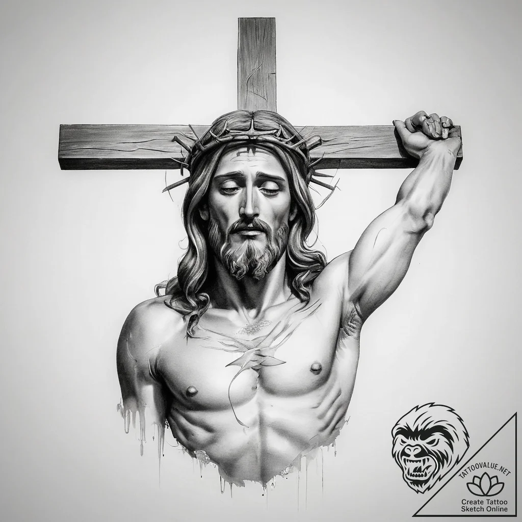 Tattoo sketch jesus on cross - tattoo sketch (№1758585348_0, 22.09.2025 23:55) — tattoovalue.net
