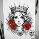 Tattoo sketch crown of flowers, ink illustrat… – tattoo sketch (№1758585743_0, 23.09.2025 00:02) — tattoovalue.net