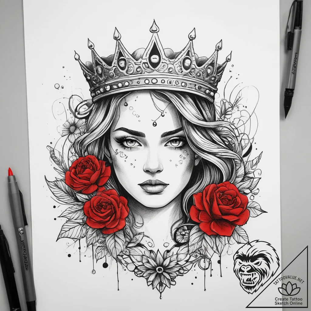 Tattoo sketch crown of flowers, ink illustrat... - tattoo sketch (№1758585743_0, 23.09.2025 00:02) — tattoovalue.net