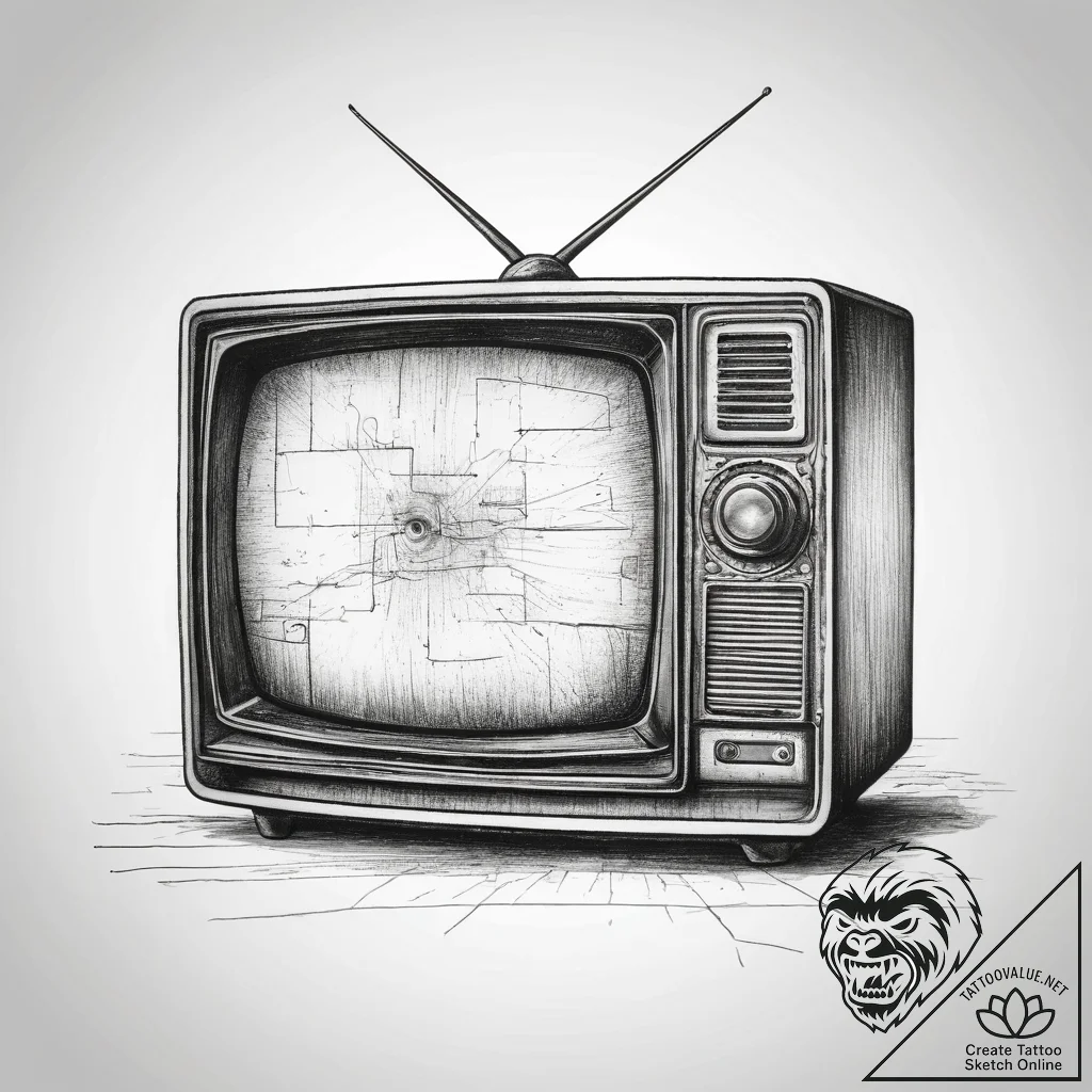 Tattoo sketch old television with static, ink... - tattoo sketch (№1758587323_0, 23.09.2025 00:28) — tattoovalue.net