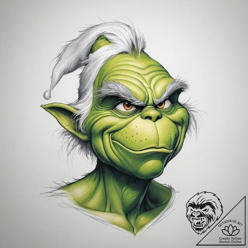 Tattoo sketch the grinch with a tail - tattoo sketch (№1758589682_0, 23.09.2025 01:08) — tattoovalue.net