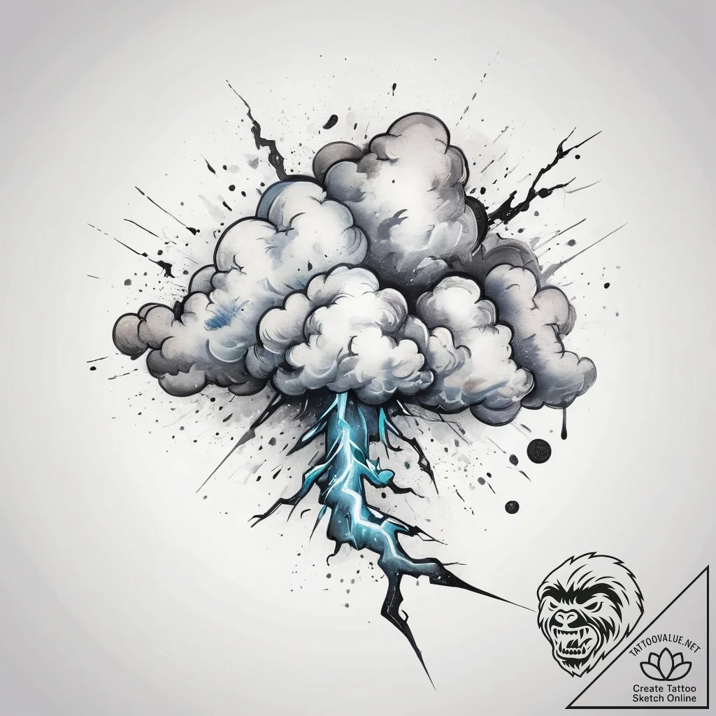Tattoo sketch storm cloud with lightning, tat... - tattoo sketch (№1758589877_0, 23.09.2025 01:11) — tattoovalue.net