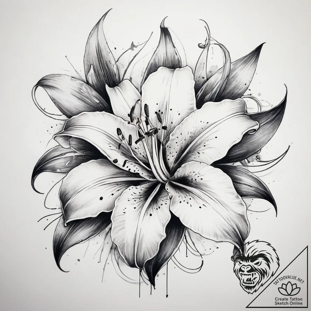 Tattoo sketch lily in a watercolor style, tat... - tattoo sketch (№1758592076_0, 23.09.2025 01:47) — tattoovalue.net