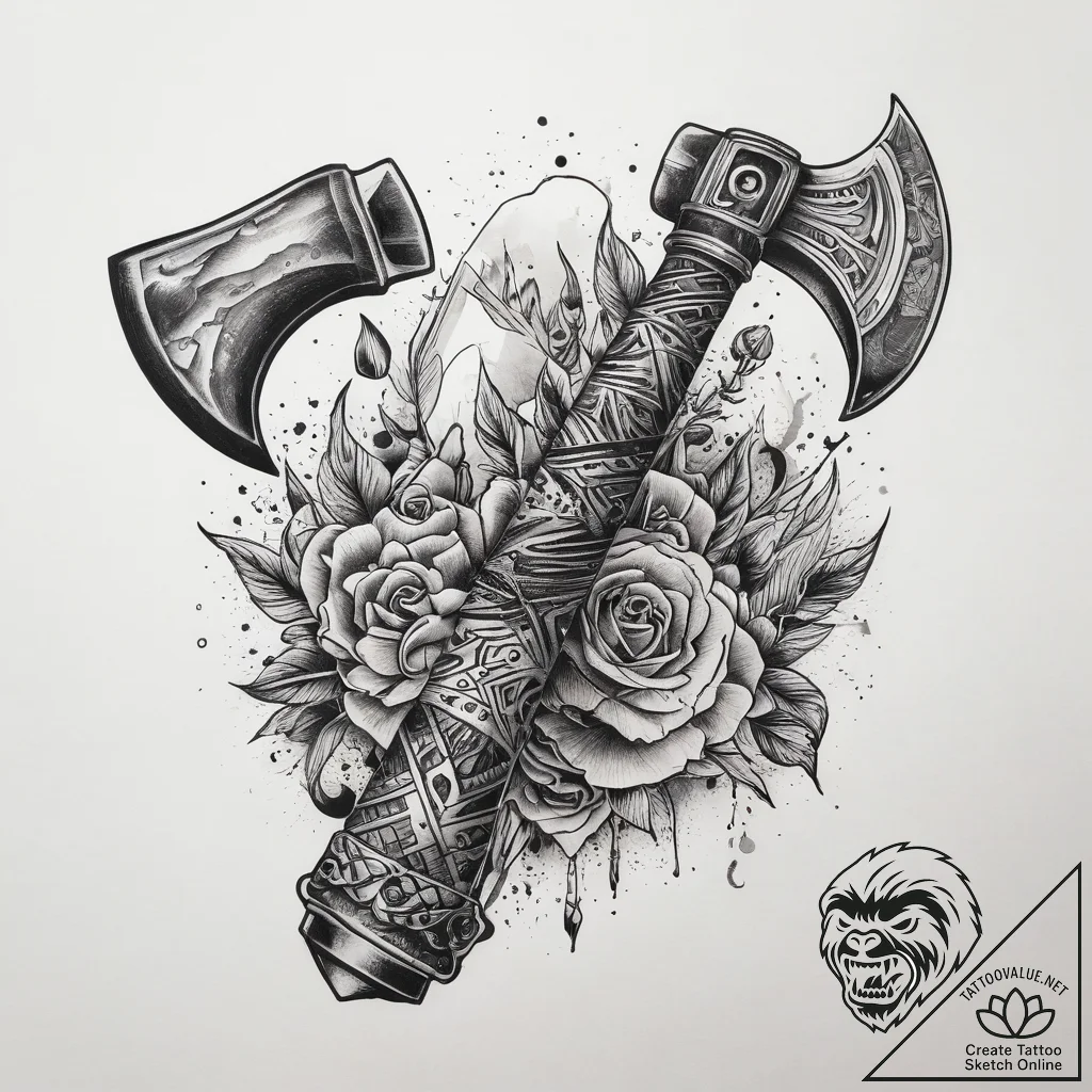Tattoo sketch hands with an axe, tattoo flash... - tattoo sketch (№1758593454_0, 23.09.2025 02:10) — tattoovalue.net
