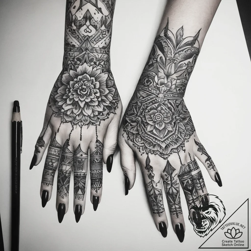 Tattoo sketch hands with a pencil, tattoo fla... - tattoo sketch (№1758594439_0, 23.09.2025 02:27) — tattoovalue.net