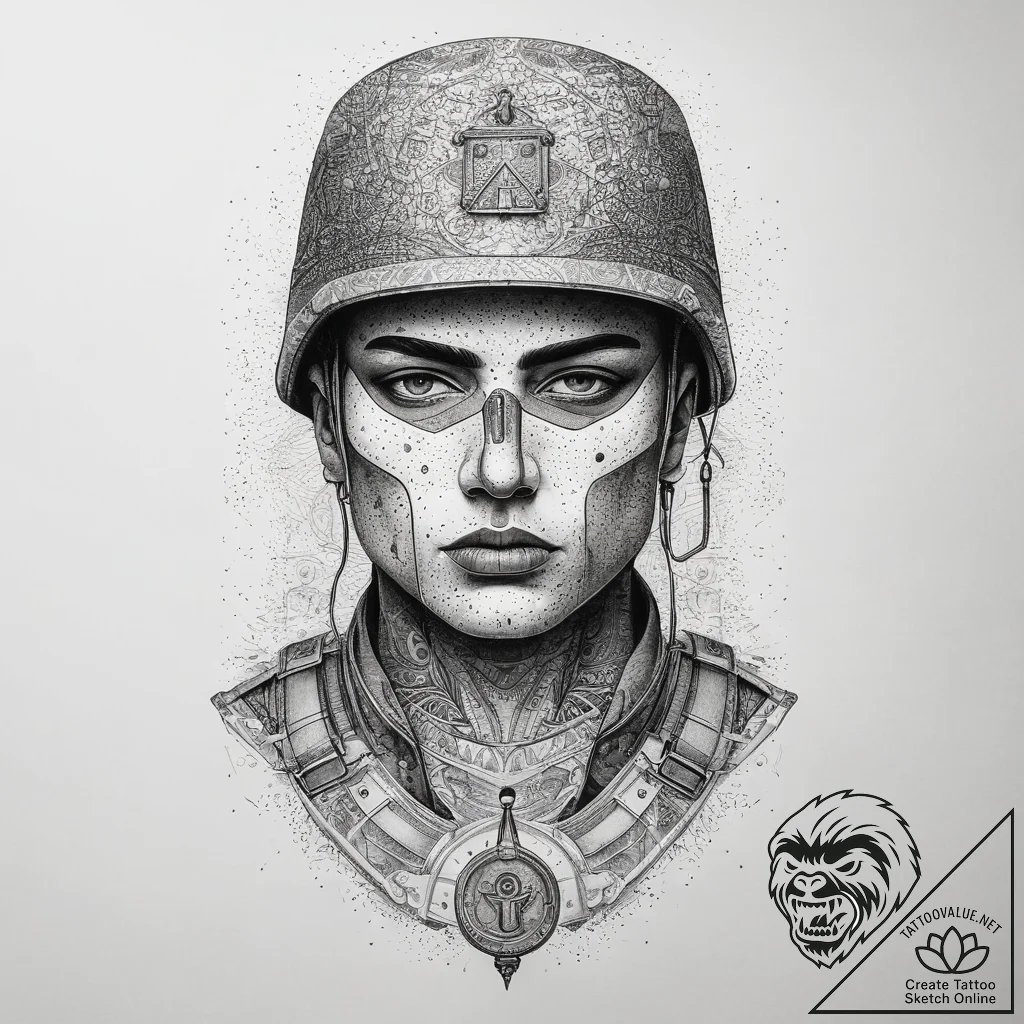 Tattoo sketch soldier with a lock, artistic t... - tattoo sketch (№1758595423_0, 23.09.2025 02:43) — tattoovalue.net