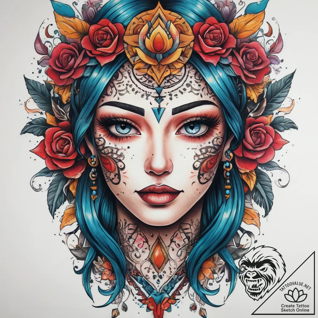 Tattoo sketch blessed portrayal, ink illustra... - tattoo sketch (№1758643538_0, 23.09.2025 16:05) — tattoovalue.net