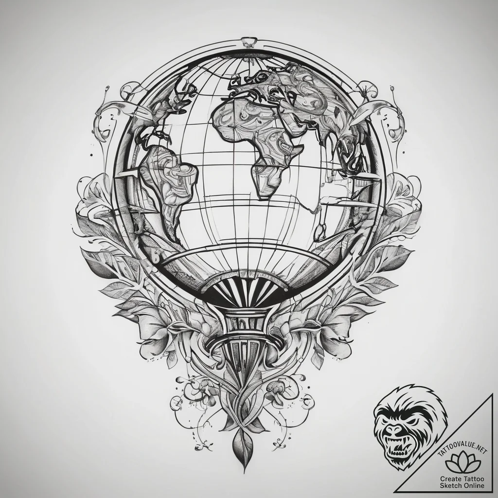 Tattoo sketch globe, artistic tattoo sketch,... - tattoo sketch (№1758645892_0, 23.09.2025 16:44) — tattoovalue.net