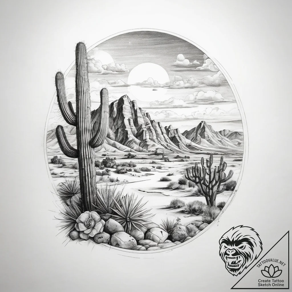 Tattoo sketch desert - tattoo sketch (№1758646282_0, 23.09.2025 16:51) — tattoovalue.net