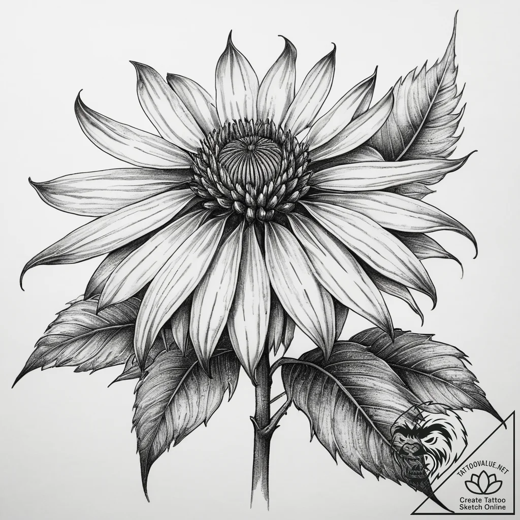Tattoo sketch coneflower, concept art for tat... - tattoo sketch (№1758646478_0, 23.09.2025 16:54) — tattoovalue.net