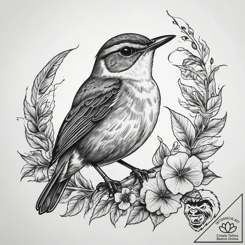 Tattoo sketch house wren, tattoo flash sheet... - tattoo sketch (№1758646705_0, 23.09.2025 16:58) — tattoovalue.net