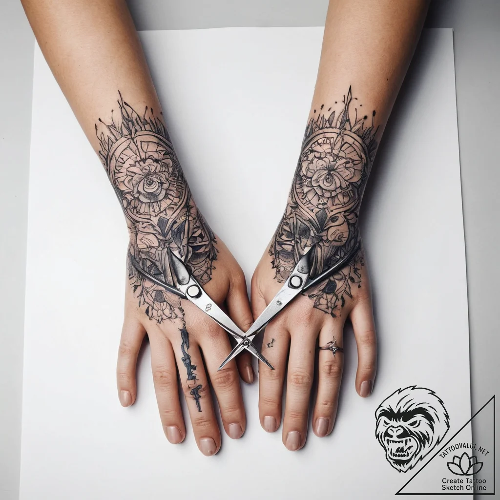 Tattoo sketch hands with a scissors - tattoo sketch (№1758647488_0, 23.09.2025 17:11) — tattoovalue.net