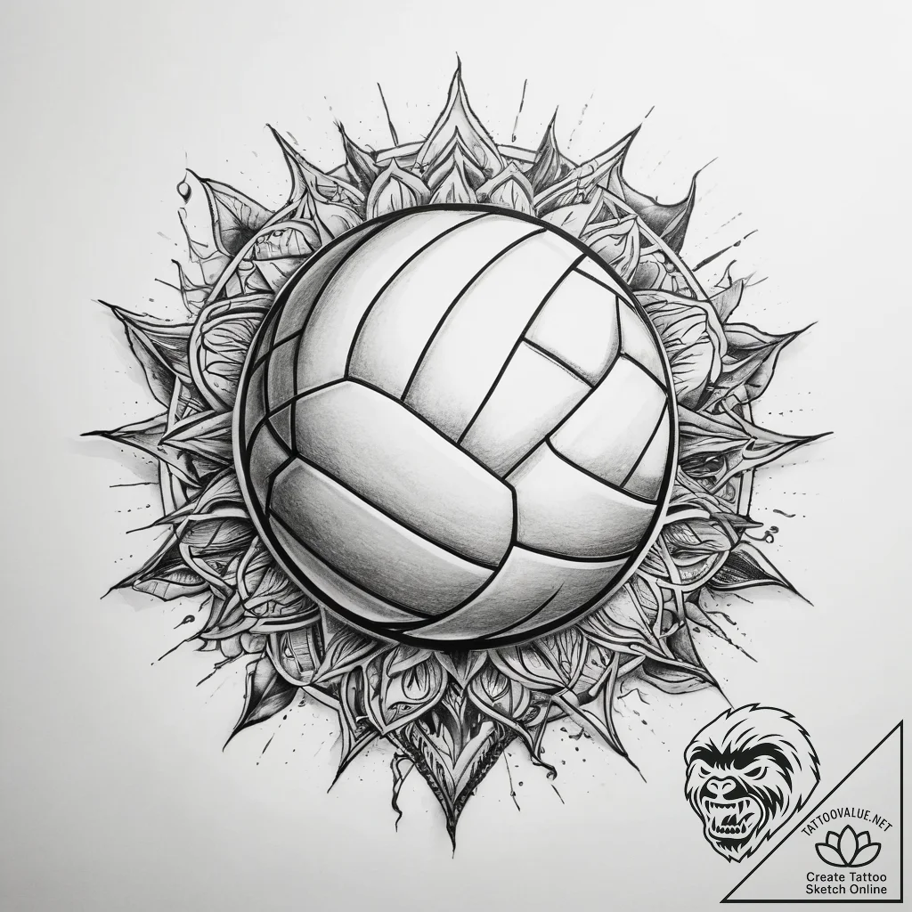 Tattoo sketch volleyball with a sun - tattoo sketch (№1758648075_0, 23.09.2025 17:21) — tattoovalue.net