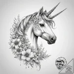 Tattoo sketch unicorn with a floral pattern – tattoo sketch (№1758649254_0, 23.09.2025 17:40) — tattoovalue.net