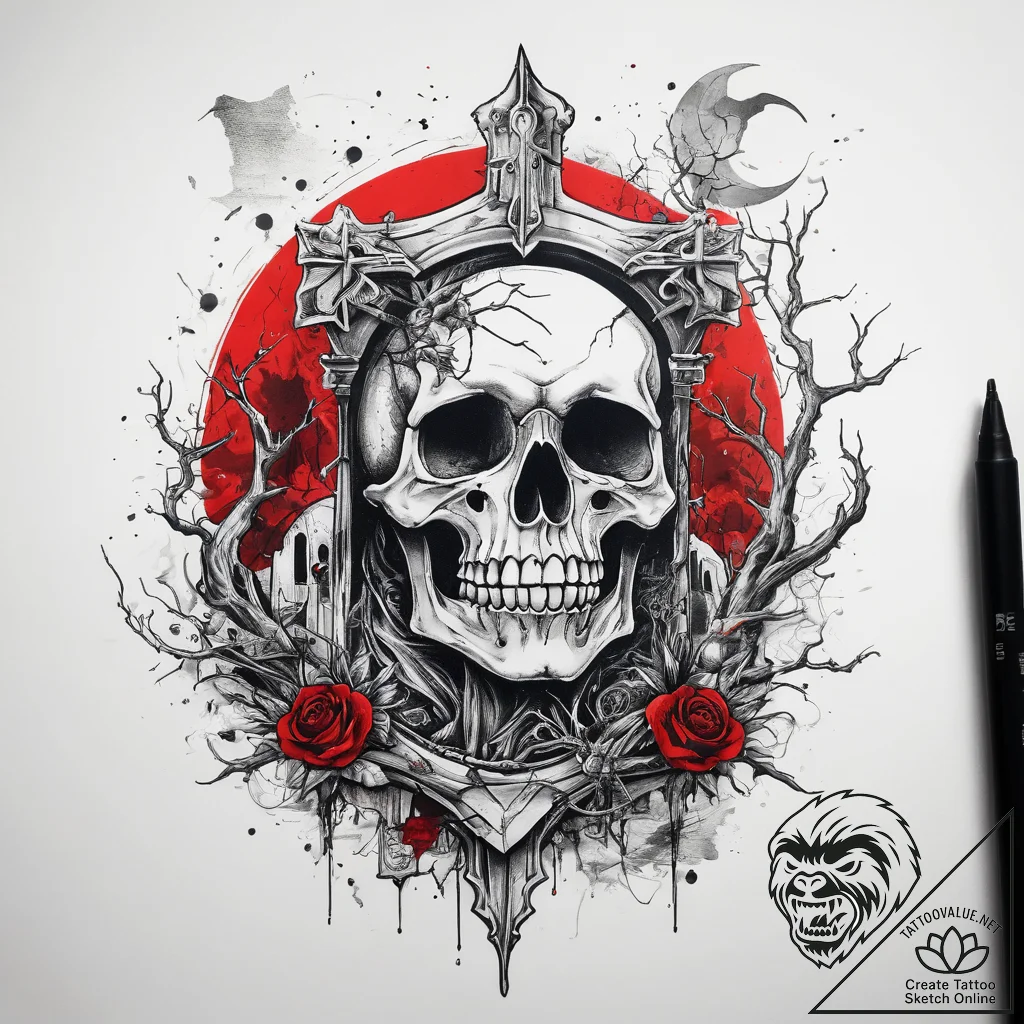 Tattoo sketch haunted graveyard, artistic tat... - tattoo sketch (№1758650232_0, 23.09.2025 17:57) — tattoovalue.net