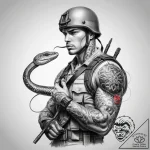 Tattoo sketch soldier with a snake, ink illus… – tattoo sketch (№1758652215_0, 23.09.2025 18:30) — tattoovalue.net