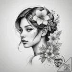 Tattoo sketch портрет девушки с цветами, conc… – tattoo sketch (№1758652455_0, 23.09.2025 18:34) — tattoovalue.net