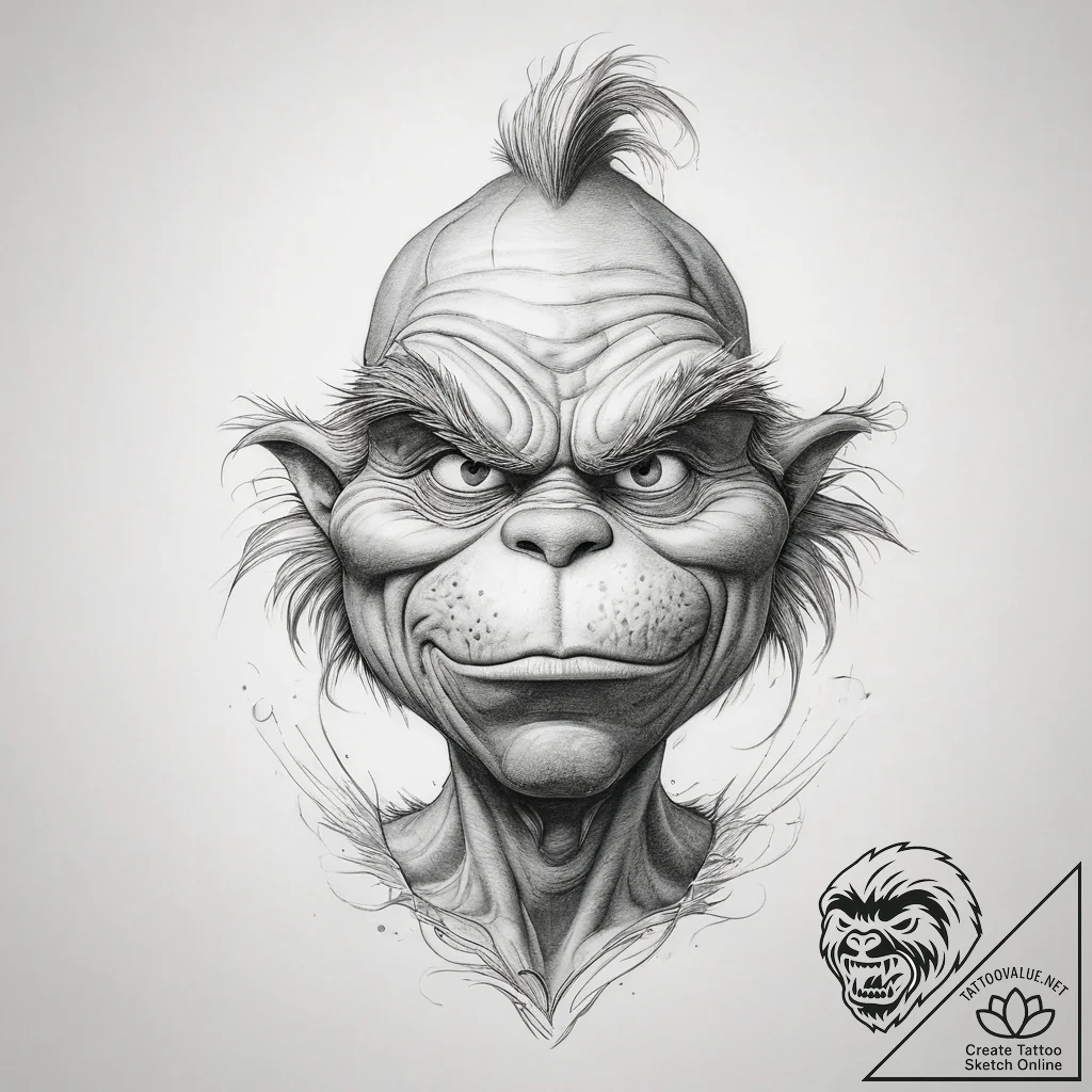 Tattoo sketch the grinch with a scale, artist... - tattoo sketch (№1758652659_0, 23.09.2025 18:37) — tattoovalue.net