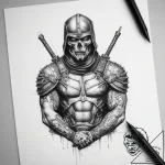 Tattoo sketch soldier with a heretic – tattoo sketch (№1758652945_0, 23.09.2025 18:42) — tattoovalue.net