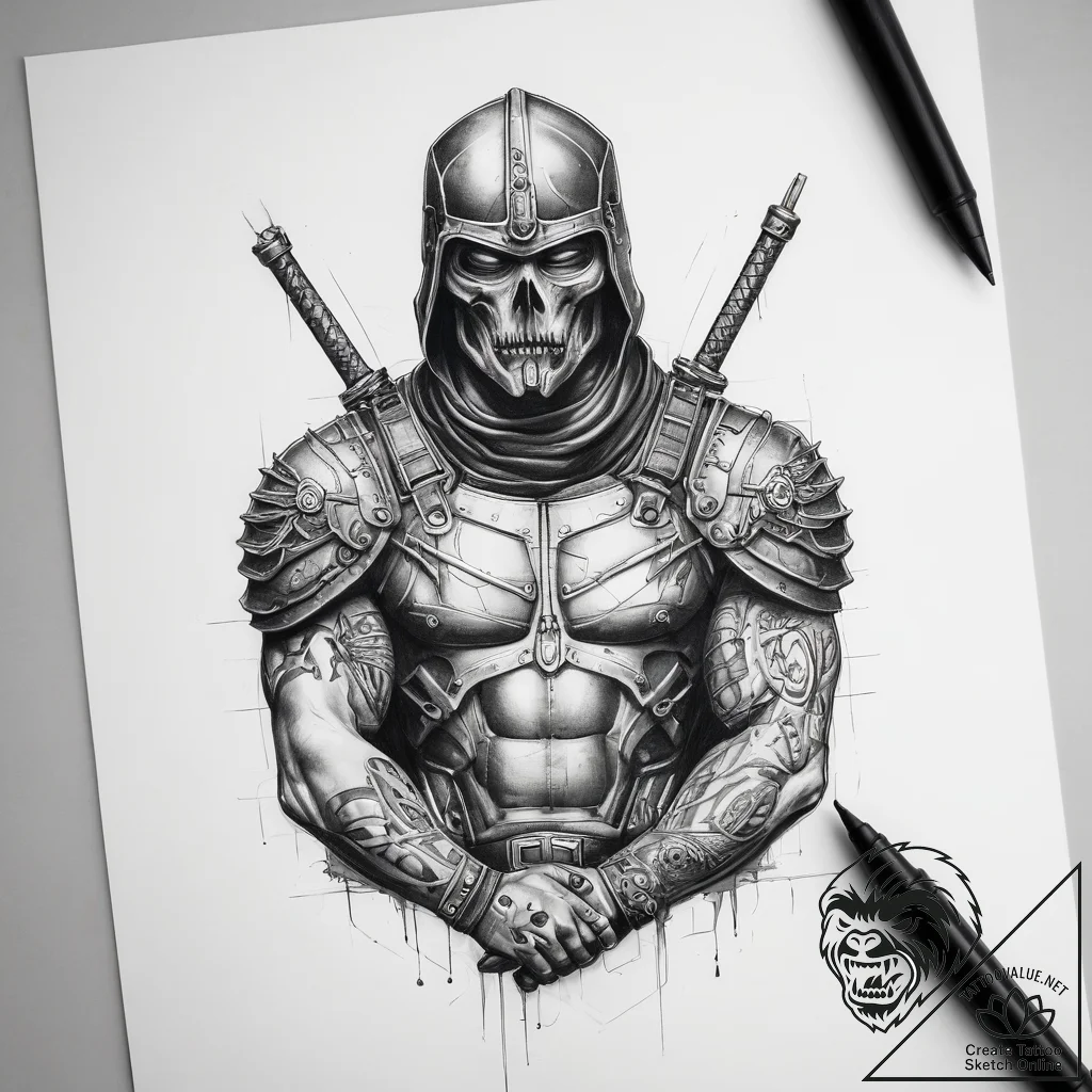 Tattoo sketch soldier with a heretic - tattoo sketch (№1758652945_0, 23.09.2025 18:42) — tattoovalue.net