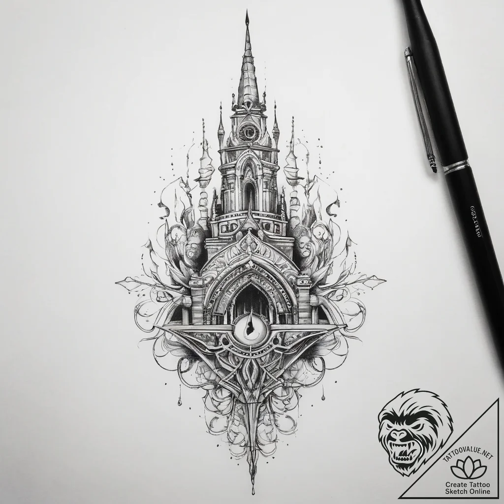 Tattoo sketch spire - tattoo sketch (№1758654544_0, 23.09.2025 19:09) — tattoovalue.net