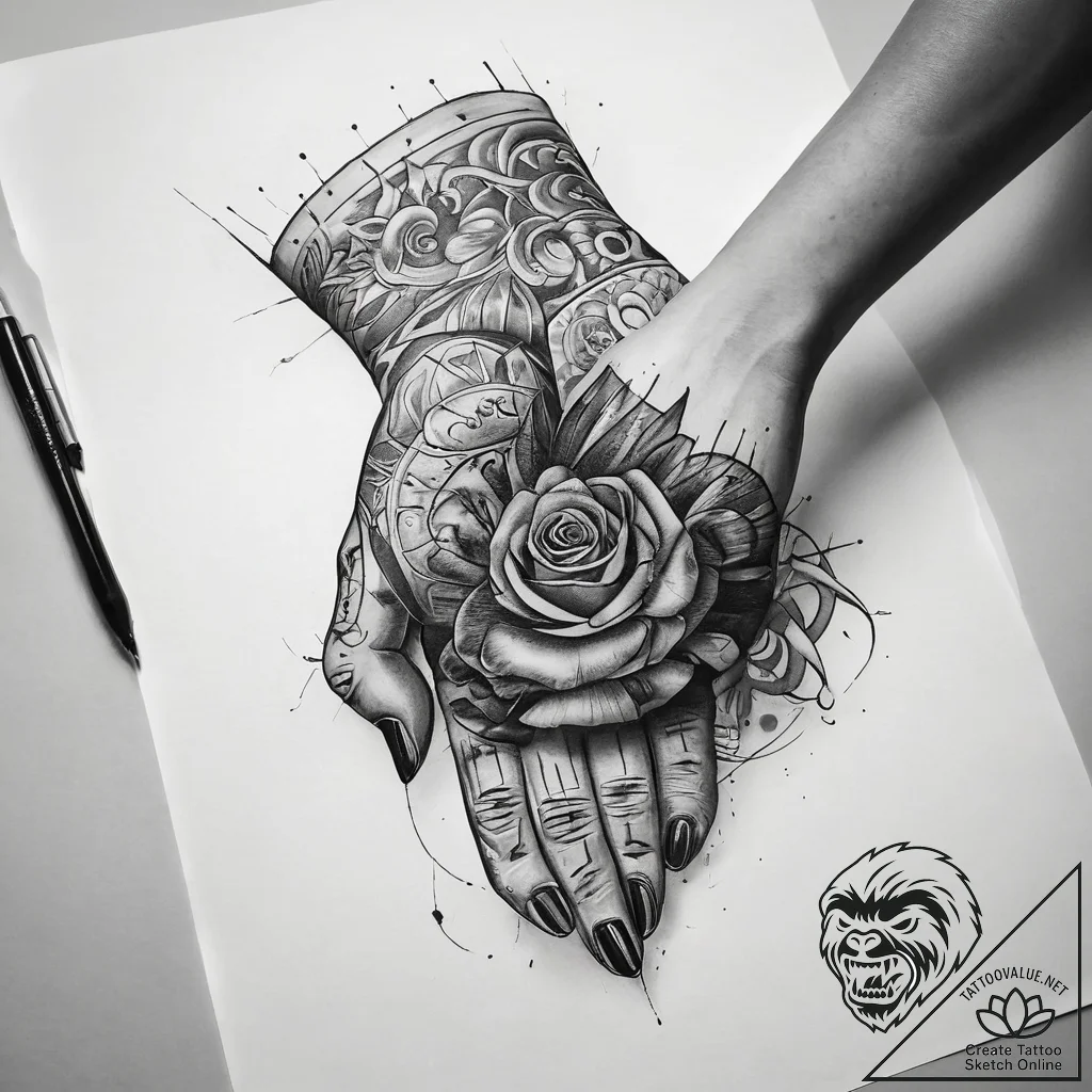 Tattoo sketch hands with a document, ink illu... - tattoo sketch (№1758657790_0, 23.09.2025 20:03) — tattoovalue.net