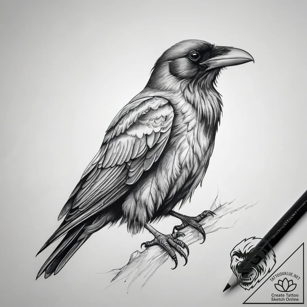 Tattoo sketch common raven, tattoo drawing ou... - tattoo sketch (№1758658383_0, 23.09.2025 20:13) — tattoovalue.net