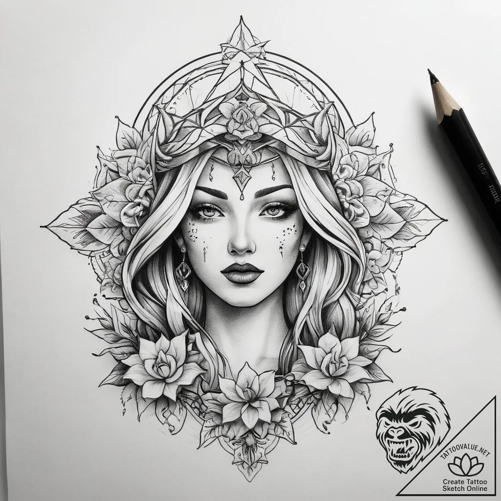 Tattoo sketch blessed scene, tattoo flash she... - tattoo sketch (№1758658972_0, 23.09.2025 20:22) — tattoovalue.net