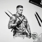Tattoo sketch soldier with a scissors – tattoo sketch (№1758659954_0, 23.09.2025 20:39) — tattoovalue.net