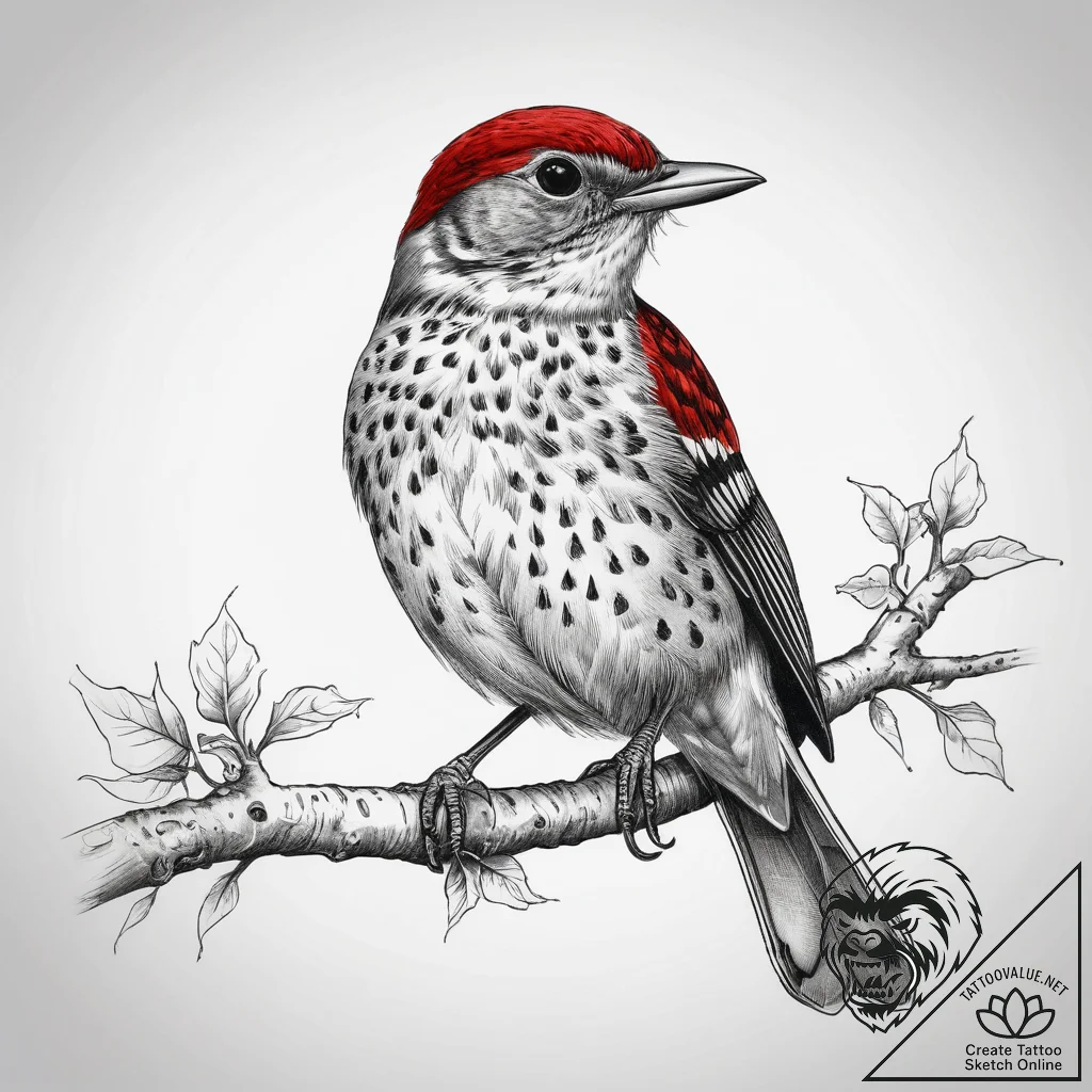Tattoo sketch wood thrush, tattoo line art, l... - tattoo sketch (№1758660540_0, 23.09.2025 20:49) — tattoovalue.net