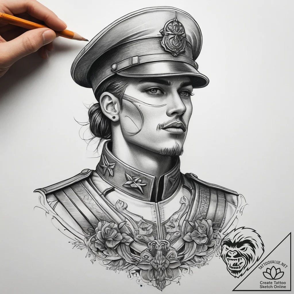 Tattoo sketch soldier with a pencil, artistic... - tattoo sketch (№1758660735_0, 23.09.2025 20:52) — tattoovalue.net