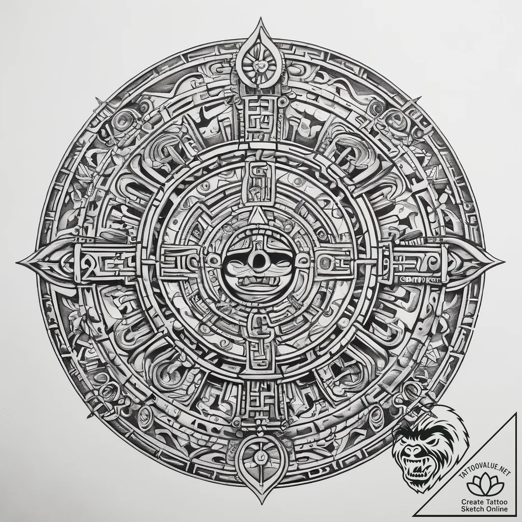 Tattoo sketch aztec calendar - tattoo sketch (№1758661711_0, 23.09.2025 21:08) — tattoovalue.net